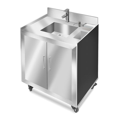 Stainless Steel Base, Reversible Grey Grained / Black Panels MOBILE WASHING STATION heavy duty 18/10 stainless steel,