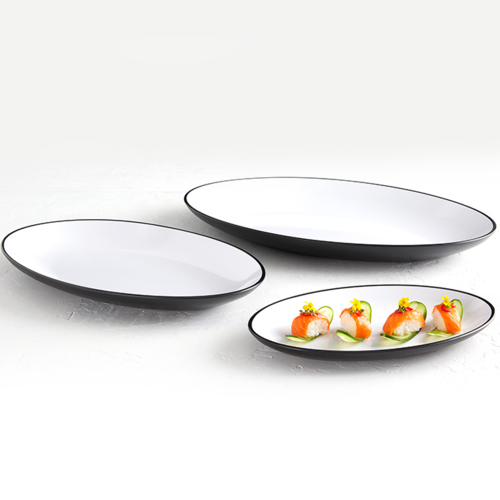 Plater, 21-1/2''L x 14-2/5''W, oval, melamine, black/white