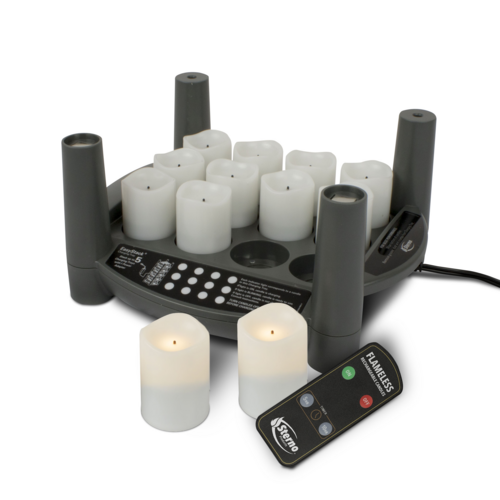 EasyStackCharging Tray, for use with 2.0 and 2.0 T rechargeable candle starter kit, stackable, holds (12) tealight or votive flameless candles, adapter not included, black