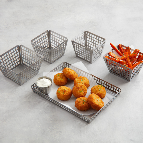 Fry Basket, 5''L, rectangular, nestable, stainless steel