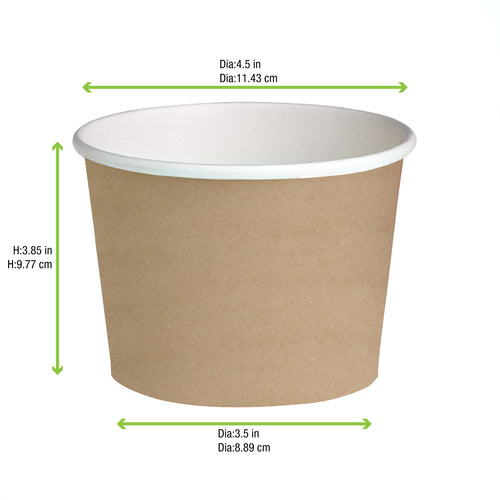 Buckaty Take Out Container, 24 oz., 4.49'' dia. x 3.55''H, round, stackable, microwaveable, freezer safe, grease resistant, leak proof, recyclable, Kraft paper