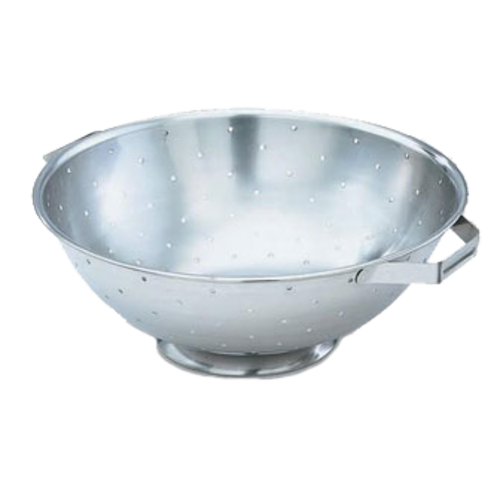 Colander, 5 quart, stainless with side handles, footed base, 11-1/4'' dia., 3-3/4'' deep, imported