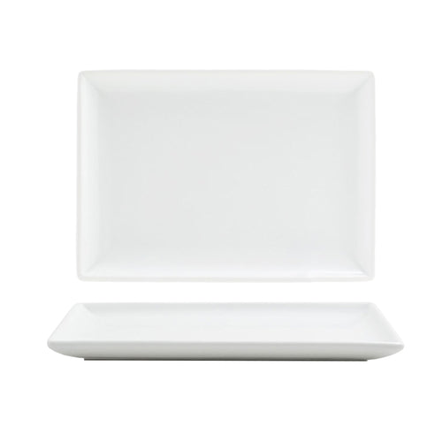 Mod Plate, 7'' x 5'', rectangle, rolled edge, porcelain, white