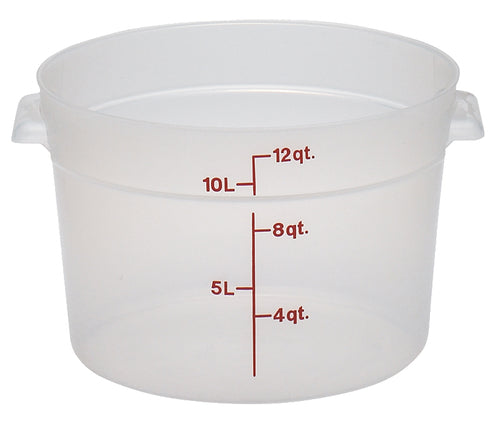 Storage Container, round, 12 qt., 14-7/8'' dia. x 8-3/8''H, translucent, polypropylene, NSF