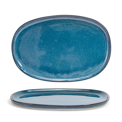 Artefact Plate, 13'' x 9'' x 0.75'', oval, coupe rim, porcelain, indigo