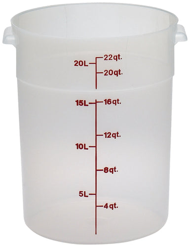 Storage Container, round, 22 qt., 14-7/8'' dia. x 15''H, translucent, polypropylene, NSF