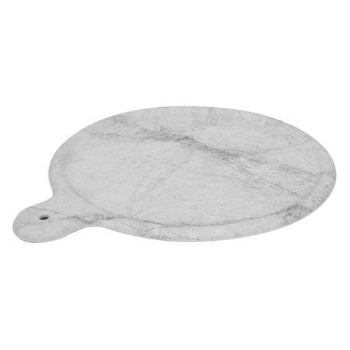 Carrara Collection Marble Platter, 15'' x 12-1/2'' x 1/2''H, round, with handle, melamine, white, Dalebrook