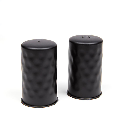 Salt & Pepper Set, 2 oz., 1-3/4'' dia. x 2-3/4''H, stainless steel, hammered finish, black (hand wash only)