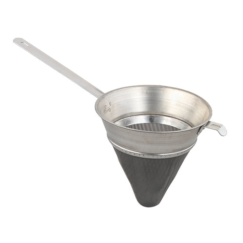 Bouillon Strainer, 2-1/4 qt., 8'' dia. bowl, pan hook, extra-fine mesh, stainless steel