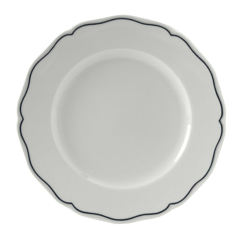 Plate, 10-3/4'' dia., round, scalloped edge, Charleston, Porcelain White with Blue Band