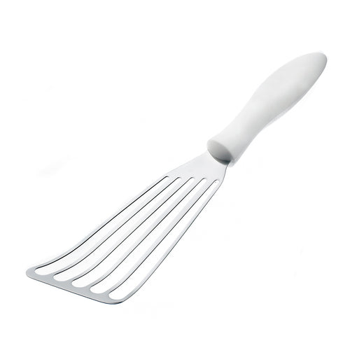 InnovaTools Fish Turner, 11-1/2'' OAL, 7''L x 3''W German carbon steel blade, slotted, 5'' dual texture ergonomic white nylon handle (heat resistant to 446 F (230 C), dishwasher safe, NSF