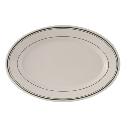 GREEN BAY PLATTER 10 1/2''X7 3/8'' WHITE WITH GREEN BAND