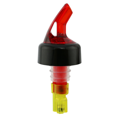 Bar-Pro 2-Ball Pourer, 1-1/2 oz., red pour spout, black collar, yellow base, ABS