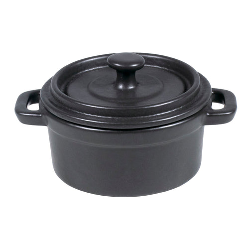 Casserole Pot, 6 oz., 4'' dia., round, with lid, handled, scratch resistant