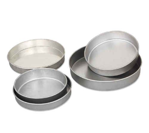 Layer Cake Pan, 7'' dia. (top) x 2'' deep, rolled rim, rounded edge, glazed, aluminized steel