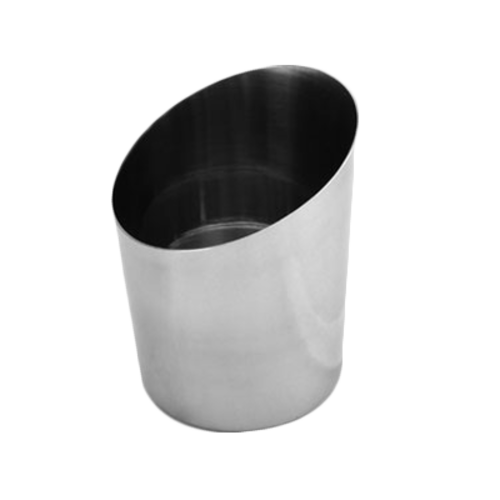 French Fry Cup, 14 oz., 3-3/8'' x 4-1/2''H, angled, stainless steel mirror finish