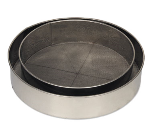 Sieves, 10'' dia. x 2-3/4''H, 16 mesh with two crossbar wire reinforcers, stainless steel rim