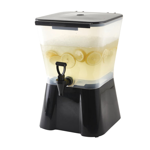 Beverage Dispenser, 3 gallon, square, dripless faucet, detachable reservoir, drip tray & lid, BPA free, plastic, black