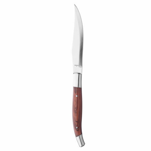 Slim Euro Style Steak Knife, 9.25''L, 4.13'' non-serrated blade, full tang, pointed tip, dishwasher safe, brown wood handle