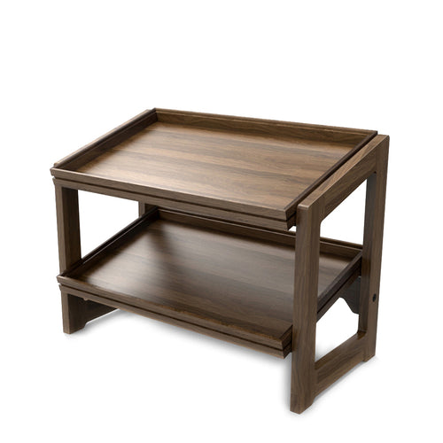 Flow Stand, 2-tier, (2) 1/1 GN size trays, 22-3/5'' x 12-7/10'' x 17-2/5''H, walnut, Silver Stock Tier