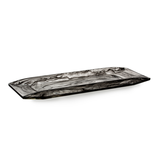 Rectangular Resin Platter, 23.25'' x 7.75'' x 1.5'', Lead Free, BPA Free, Dishwasher Safe, Transluent Swirl Polished Finish, Smoke (Cold Display Only)