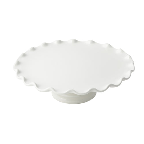 Cake Stand, , Pearl White, 13-1/2'' dia. x 4''H, round, scalloped, with pedestal, Sandstone