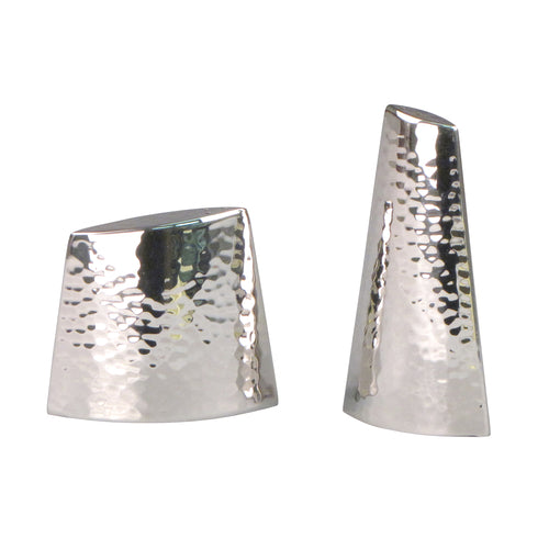 SALT AND PEPPER SET TEAR DROP HAMMERED STAINLESS STEEL, DW HABER