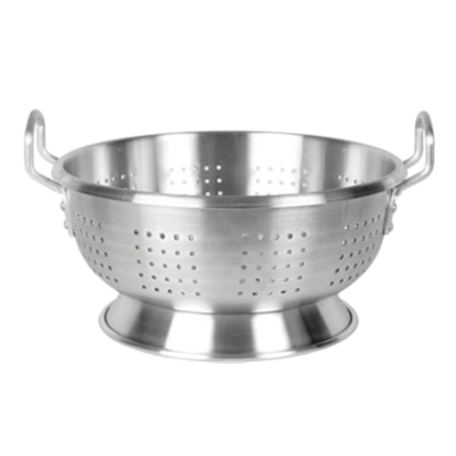 Colander, 12 quart capacity, perforated, riveted handles, footed base, heavy-duty aluminum