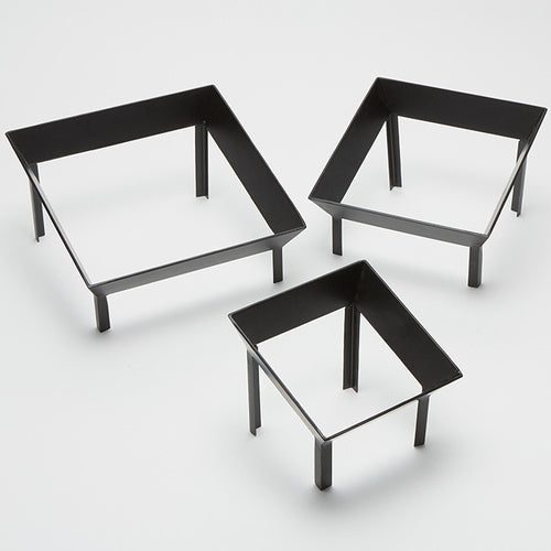 Riser Set, 3-piece, includes (1) each: 10'' sq. x 5-3/4''H, 8-1/2'' sq. x 5-3/4''H, & 6-1/2'' sq. x 5-3/4''H, square, angled, iron, black