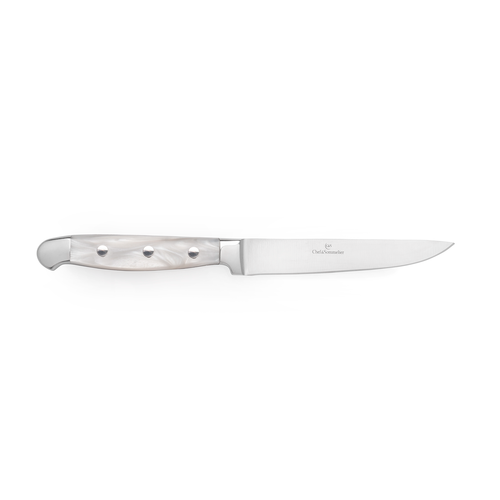 Non-Serrated Steak Knife, 9-1/4'' overall, 4-3/4'' blade, forged, stainless steel blade, resin acrylic handle with marble finish, Chef & Sommelier