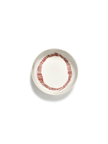 Plate, High White Swirl-Stripes Red, 8 5/8'' dia. x 1 5/8''H, round, Stoneware, White - Red, Serax, Ottolenghi - Feast