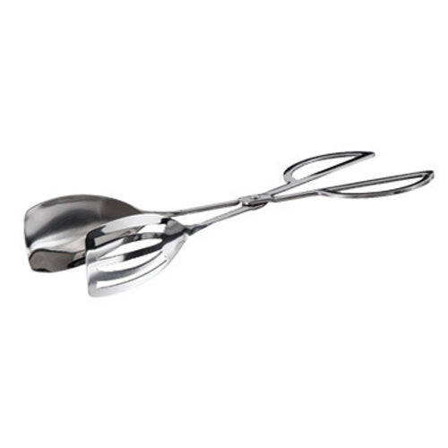 Salad Tongs, slotted/solid spatula scissor, 10'', stainless steel, mirror finish