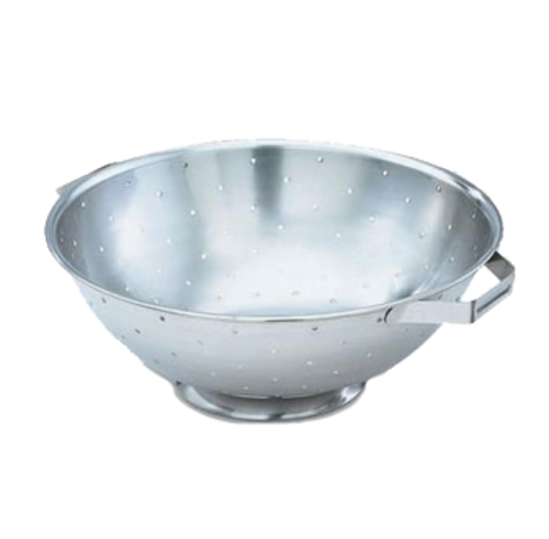 Colander, 3 quart, stainless with side handles, footed base, 8-3/4'' dia., 3-1/4'' deep, imported