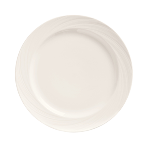 Plate, 7'' dia., round, medium rim, embossed, fully vitrified, porcelain, bright white, Basics Orbis