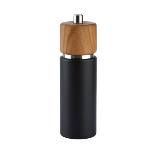 Hannover Salt Mill, 2''W x 2''D x 7''H, Matte black with Olive wood