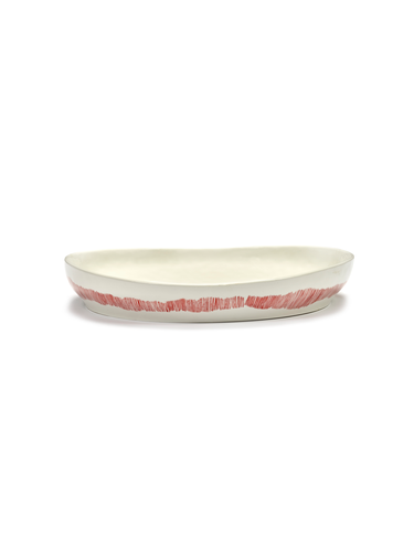 Serving Plate, M, White Swirl-Stripes Red, 14 1/8'' dia. x 2 3/8''H, round, Stoneware, White, Serax, Ottolenghi - Feast