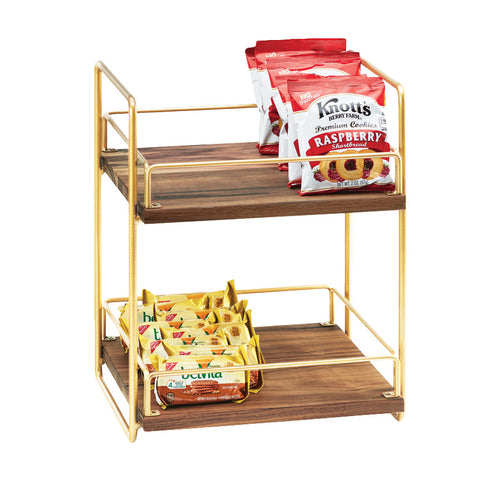 Mid-Century Merchandiser, 13''W x 12''D x 16-1/2''H, 2-tier, (2) adjustable wood shelves, brass frame