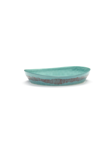 Serving Plate, S, Azure Swirl-Stripes Red, 11 3/4'' dia. x 2 3/8''H, round, Stoneware, Light Blue, Serax, Ottolenghi - Feast