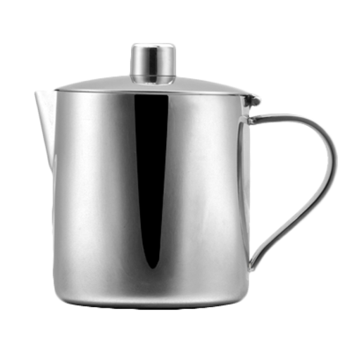 Tea Pot, 9 oz., 3-4/5'' H x 2-4/5'' W, x 4-3/8''L, round, with handle, with lid, 18/10 stainless steel