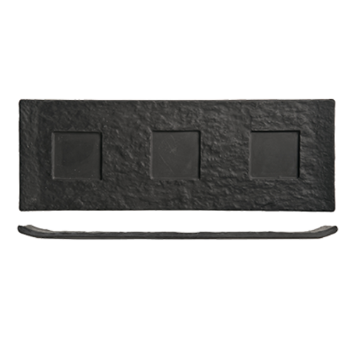 Tray, 17'' x 6'',  (3) 2-1/2'' square wells,  faux slate, ceramic, black (fits bowl 1796599)